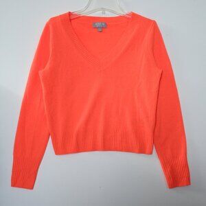 J CREW 100% Cashmere Shrunken V-neck Sweater XS #BM640 Neon Orange Cropped EUC